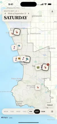 The This Week app showing local events pinned on a map.